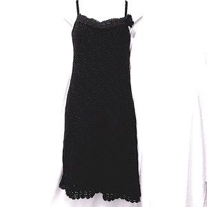 VTG Black Crochet knit Strap Midi slip Dress MEDIUM USA